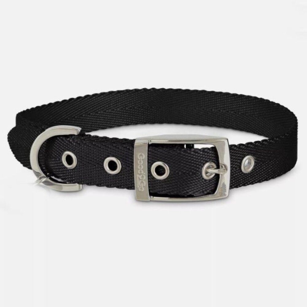 Dog Collars: NWT Black Pin Buckle, 10-20”
